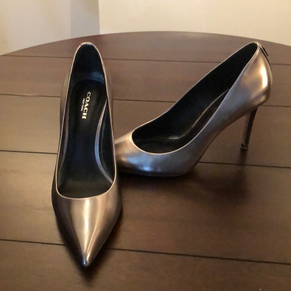Beautiful silver coach heels